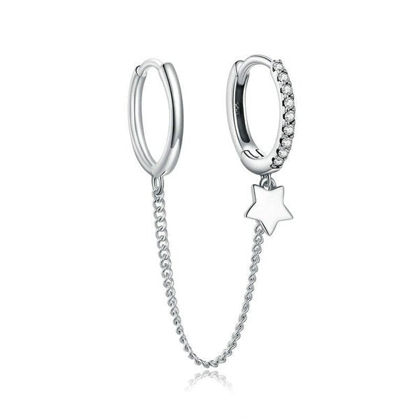 Brinco Prata Piercing Duplo Corrente