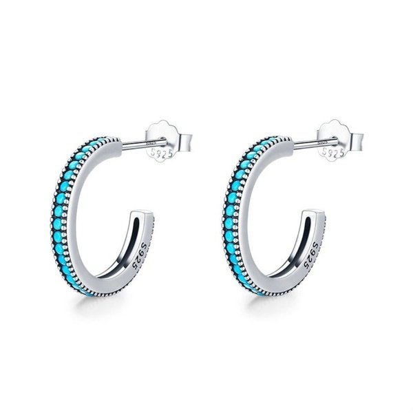 Brinco Prata Argolinha Turquesa Vintage