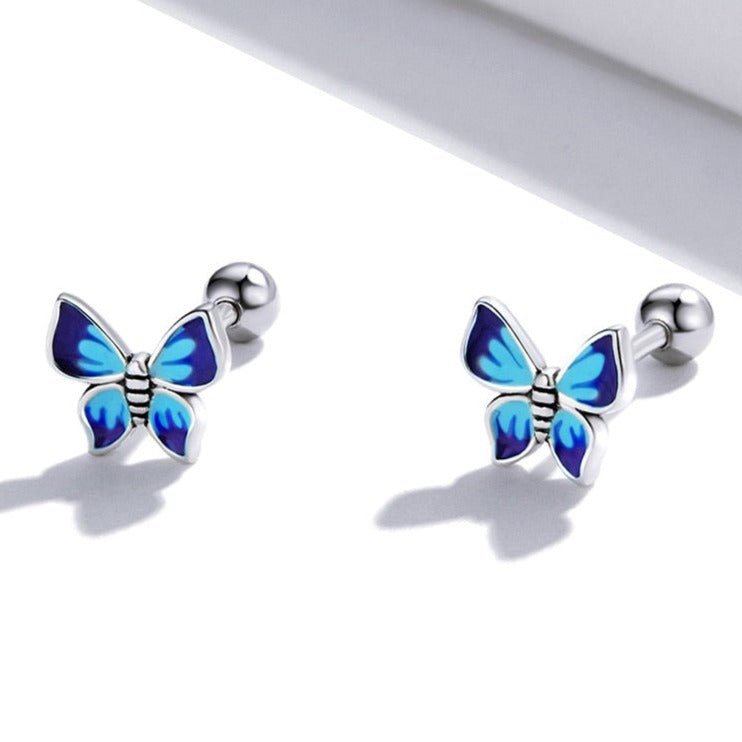 Brinco Prata Borboleta Azul