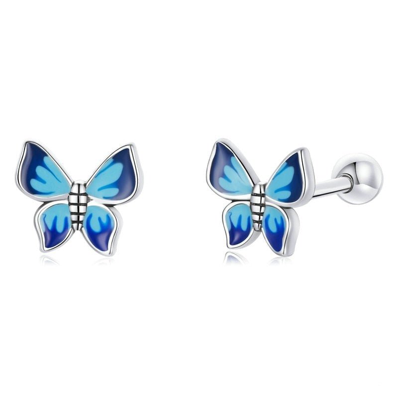 Brinco Prata Borboleta Azul