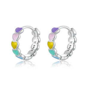 Brinco Prata de Argola Corações Coloridos Rainbow