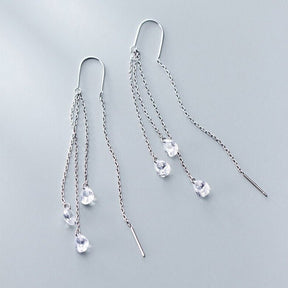 Brinco Prata Longo Gotas de Zircônia