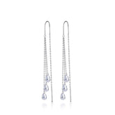 Brinco Prata Longo Gotas de Zircônia