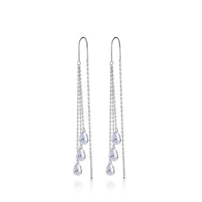 Brinco Prata Longo Gotas de Zircônia