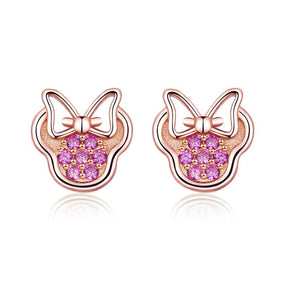 Brinco Prata Minnie Zircônias Rosas