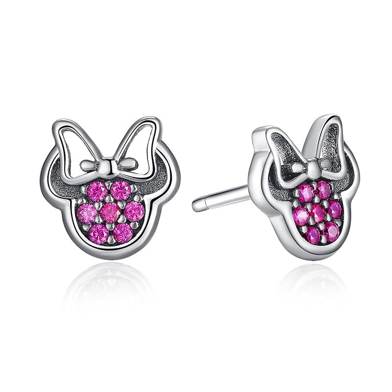 Brinco Prata Minnie Zircônias Rosas
