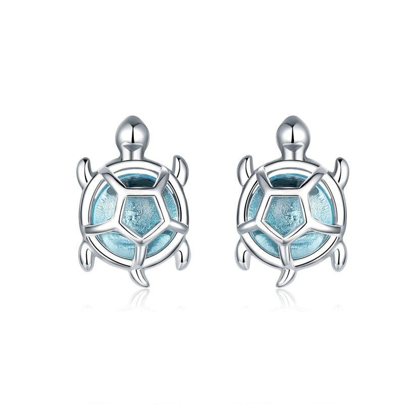 Brinco Prata Tartaruga Azul