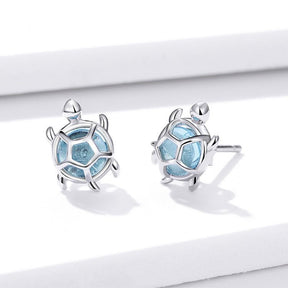 Brinco Prata Tartaruga Azul