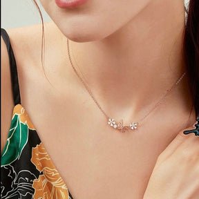 Colar Borboleta e Flor Rose Gold