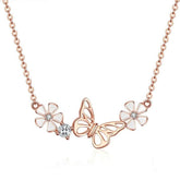 Colar Borboleta e Flor Rose Gold