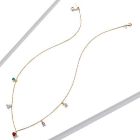 Colar Choker Prata Dourada Pingentes Coloridos
