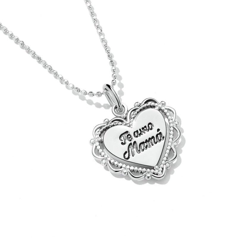 Colar Pingente Coração Te Amo Mamá Prata