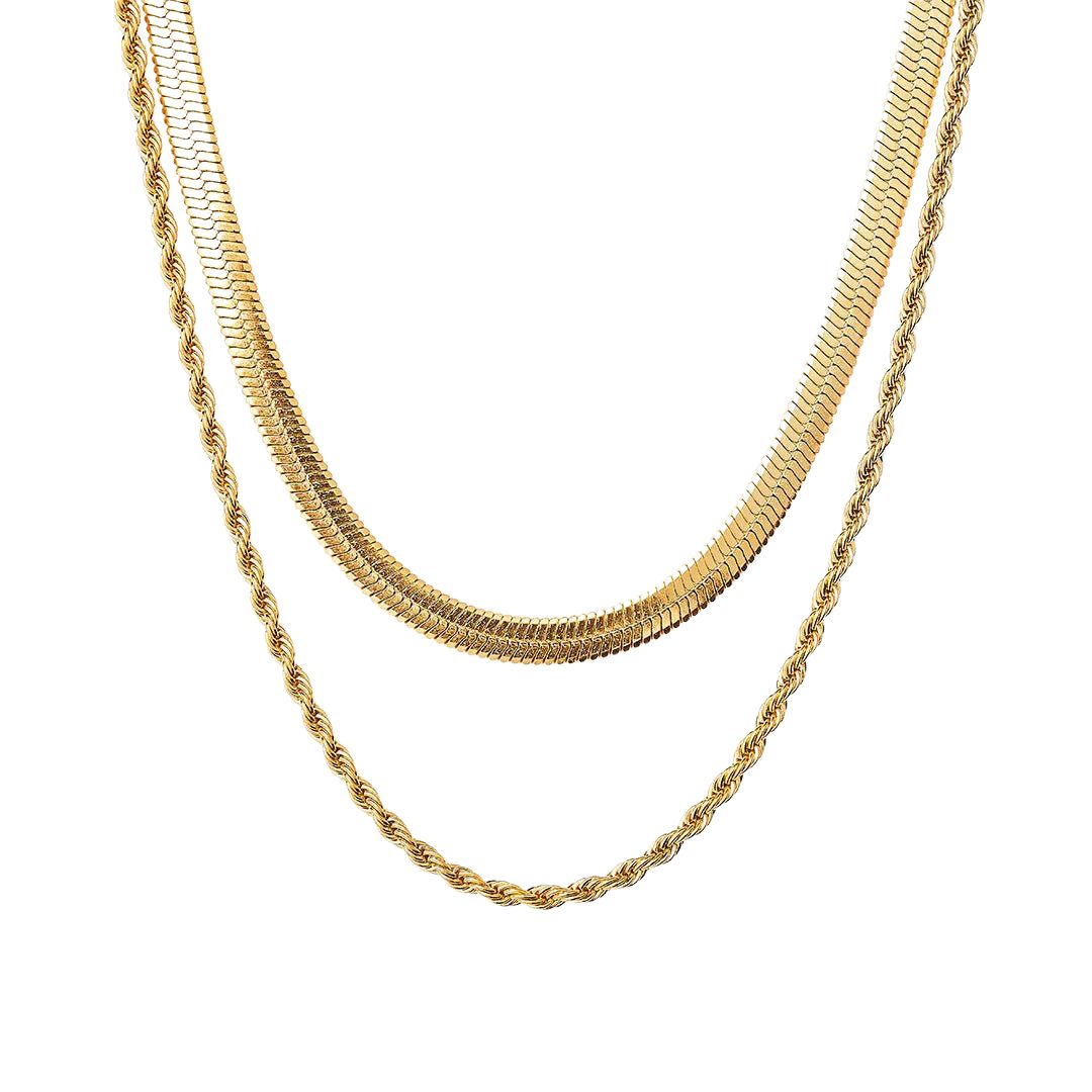 Colar Duplo Baiano e Snake Chain 18K
